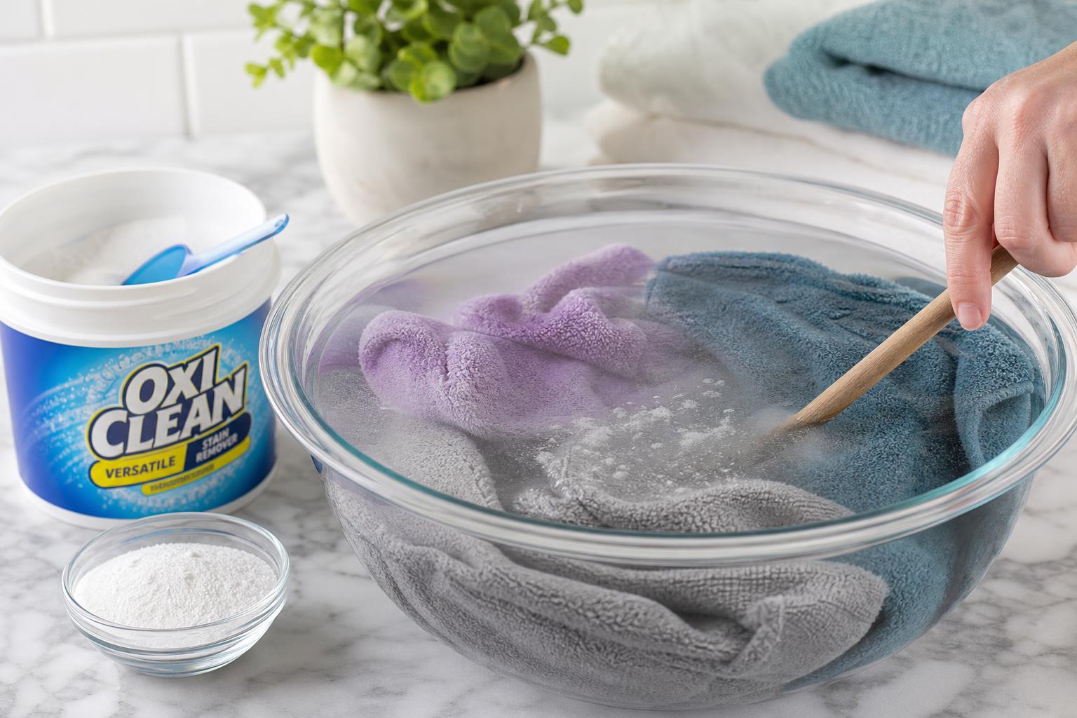 Illustration for: Method 2: Oxygen Bleach Soak (Best for Colored Towels)
